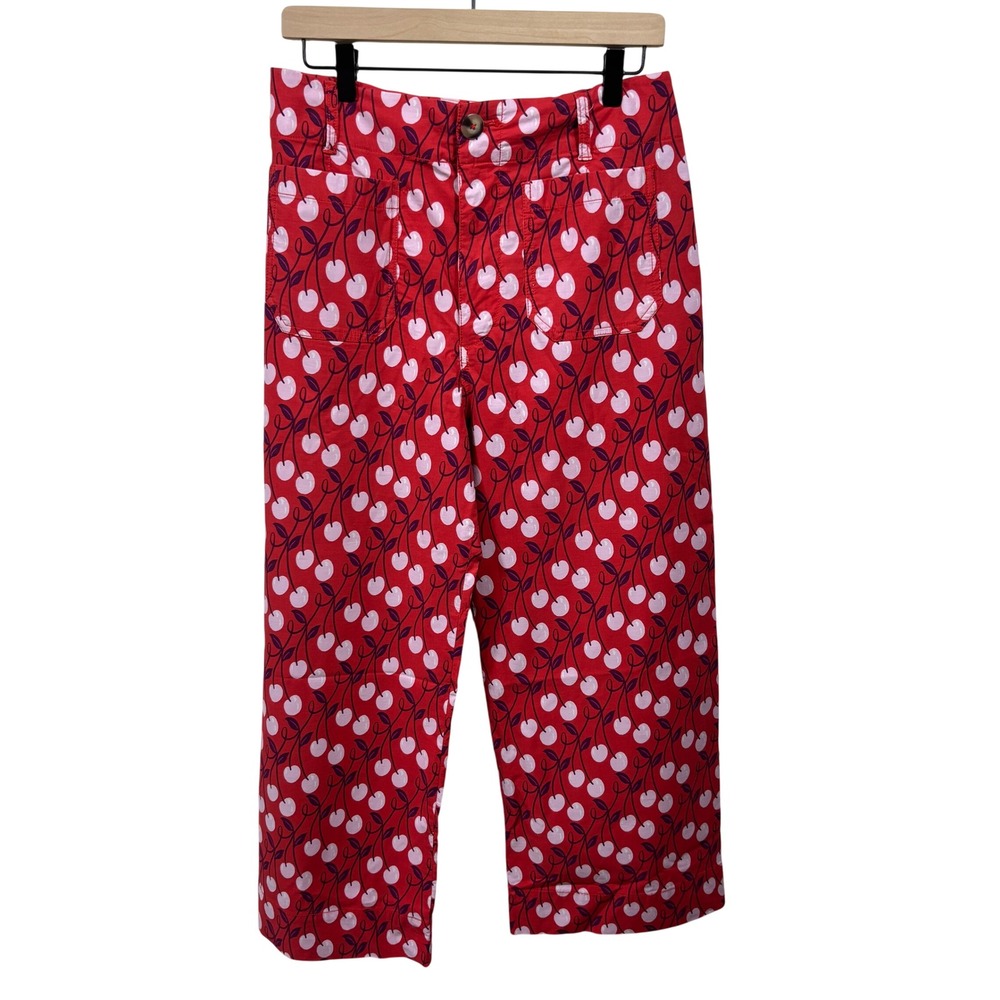 Maeve By Anthropologie The Colette Red Cherry Wide Leg Cropped Pants Women 30